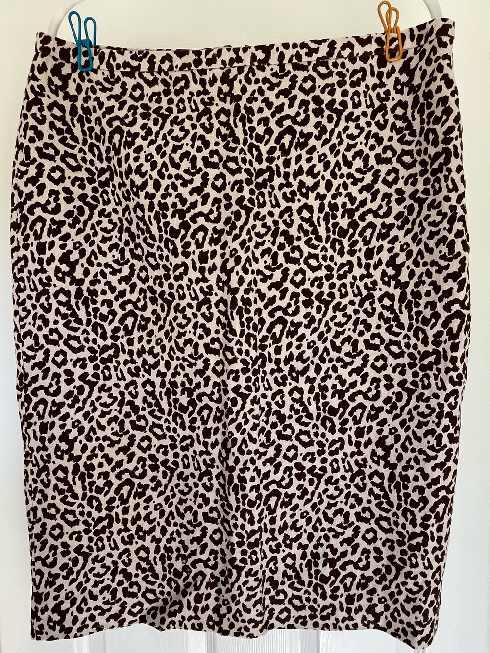 J. Crew Linen Leopard Print Pencil Skirt in Brown and Cream
